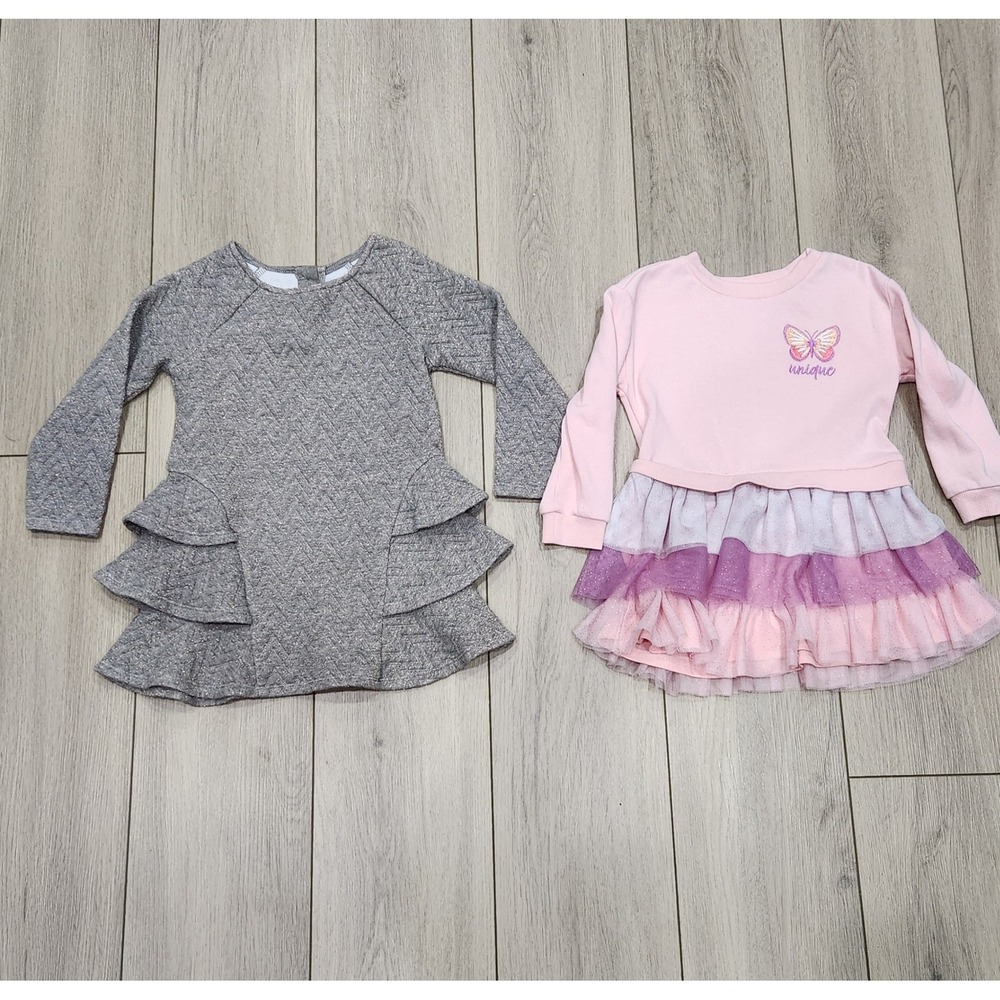 Toddler Girls Long Sleeve Dress Fall Winter Dresses Lot 3T Grey Pink Tulle 2pc